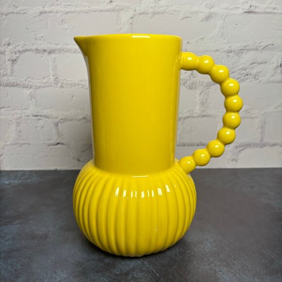 Tabitha Brown For Target Vibrant Sunshine Yellow Ribbed Pitcher Vase Boho - Picture 3 of 6